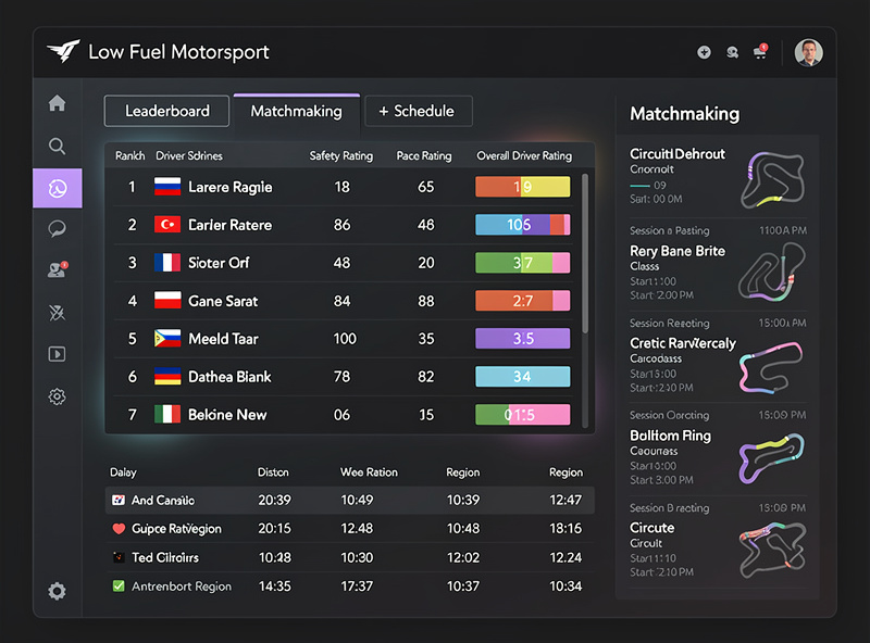Low Fuel Motorsport matchmaking interface