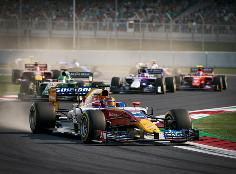 iRacing multiplayer race start with formula cars on grid