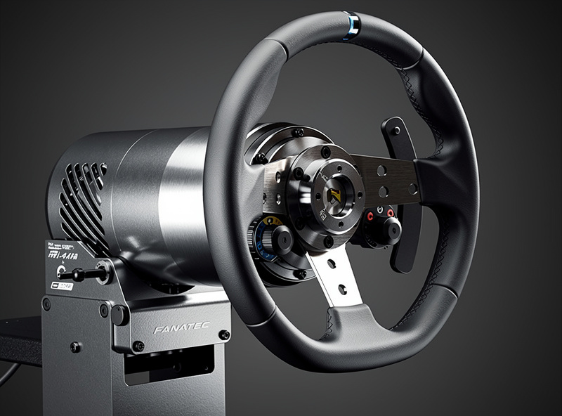 Fanatec direct drive wheelbase with formula rim and quick release mechanism