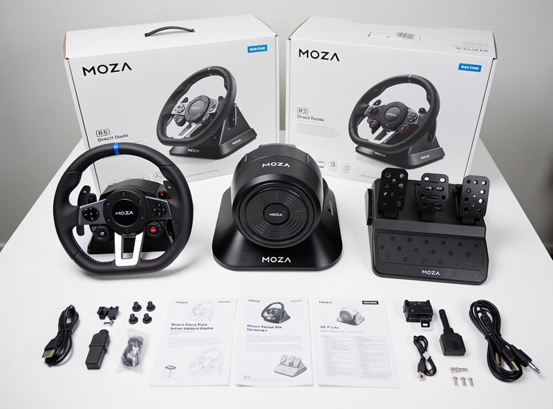 Moza R5 direct drive wheel bundle unboxing with wheelbase and pedals
