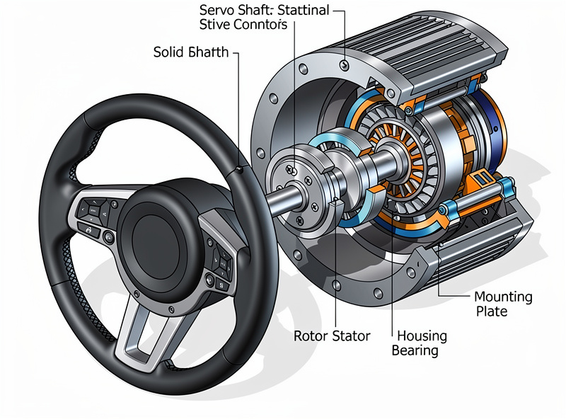 Cross-section of direct drive motor with shaft directly connected to wheel rim