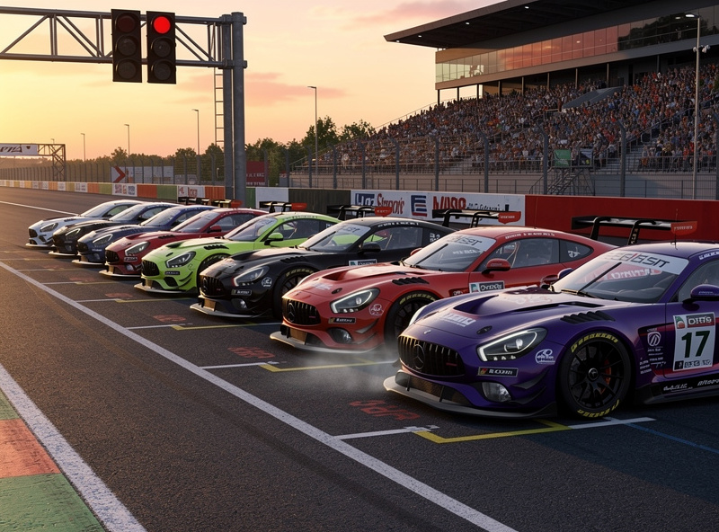 Sim racing cars on starting grid