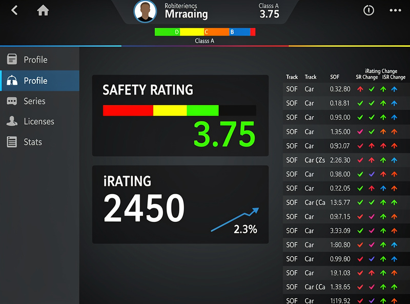 iRacing Safety Rating and iRating statistics display