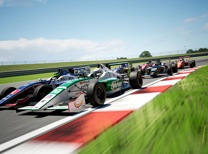 Formula Vee cars racing through corner in iRacing