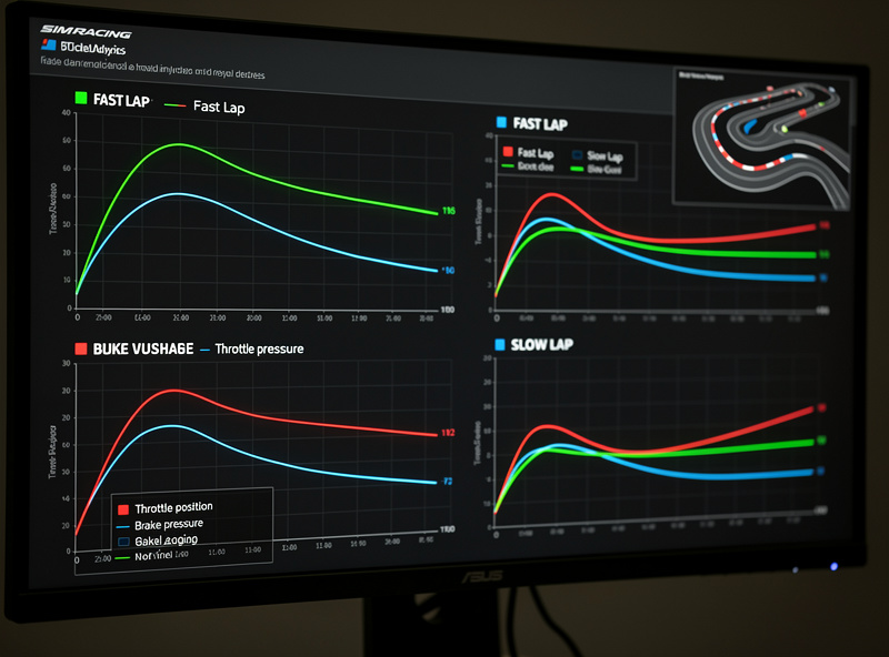 Sim racing telemetry comparing fast and slow lap data