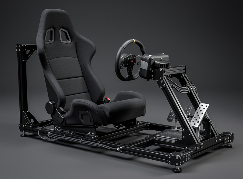 Completed aluminum profile sim racing cockpit with direct drive wheel
