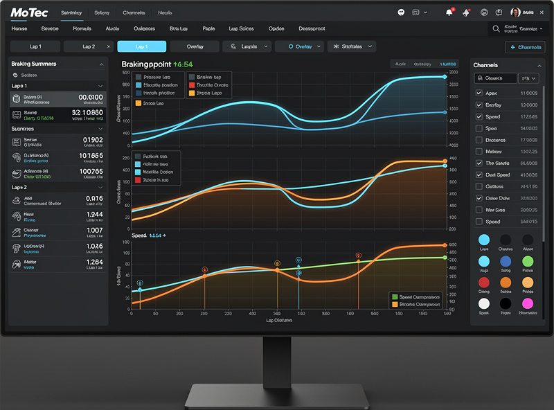 MoTeC telemetry analysis showing braking and throttle traces