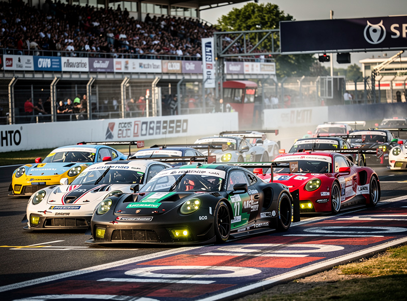 GT3 cars on the grid before a competitive league race start in ACC