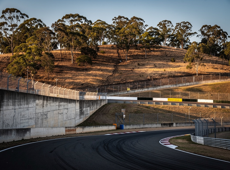 Bathurst Mount Panorama mountain section showing narrow track with concrete walls