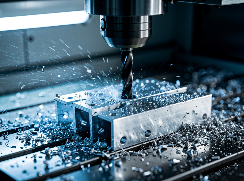 CNC machine cutting custom aluminum mounting brackets in a workshop