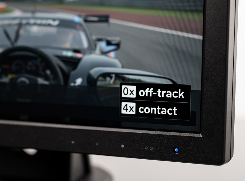 iRacing incident counter showing off-track and contact indicators during a race