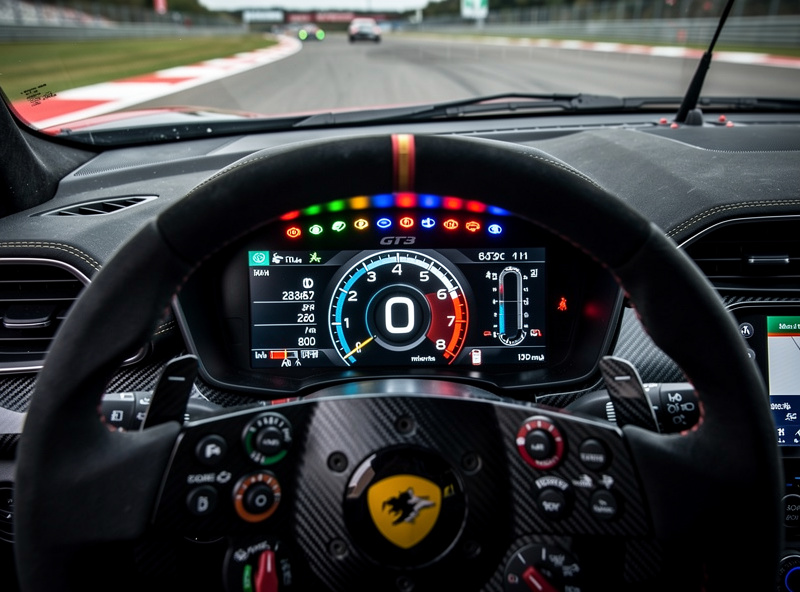 GT3 car dashboard showing speed and gear indicator during a race
