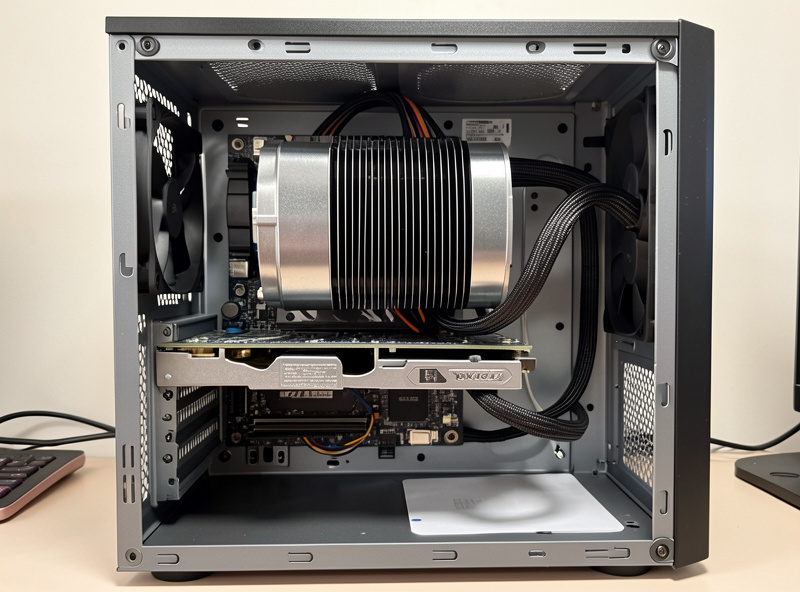 A high-performance CPU and air cooler installed in a sim racing PC ready for racing