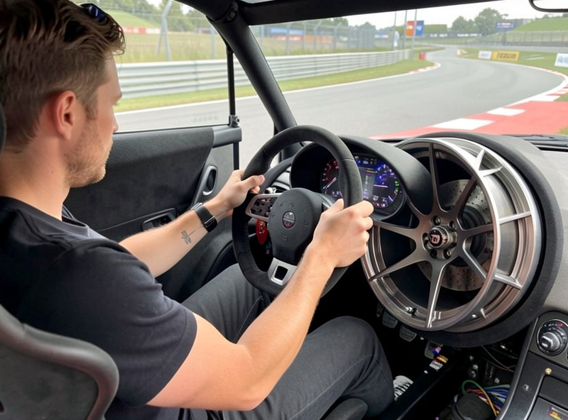 Fanatec CSL DD direct-drive wheelbase on a sim racing cockpit with a GT rim