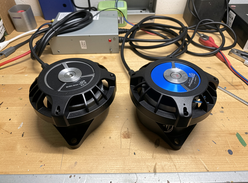 Fanatec CSL DD and Moza R5 entry-level direct-drive wheelbases on a workbench