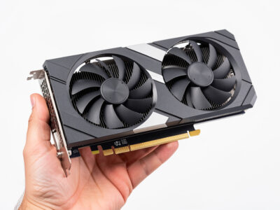 Modern graphics card before installation into a sim racing PC
