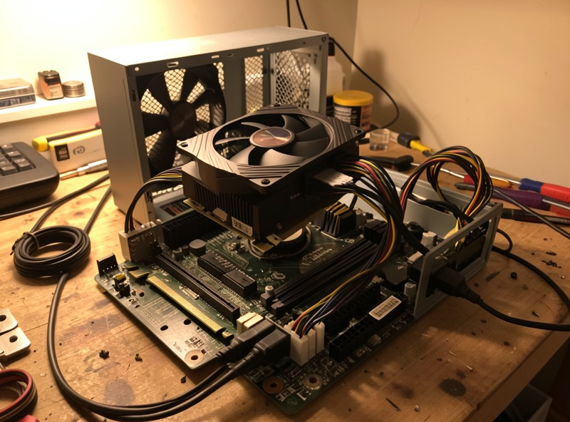 A graphics card being installed into a PC build for a sim racing rig