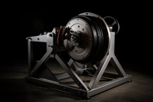 High-torque direct-drive sim racing wheelbase on a rigid cockpit