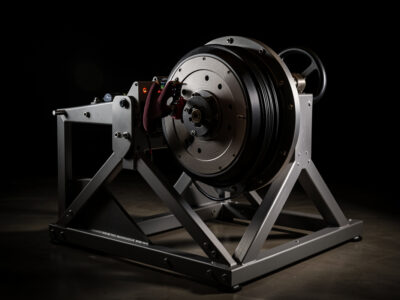 High-torque direct-drive sim racing wheelbase on a rigid cockpit