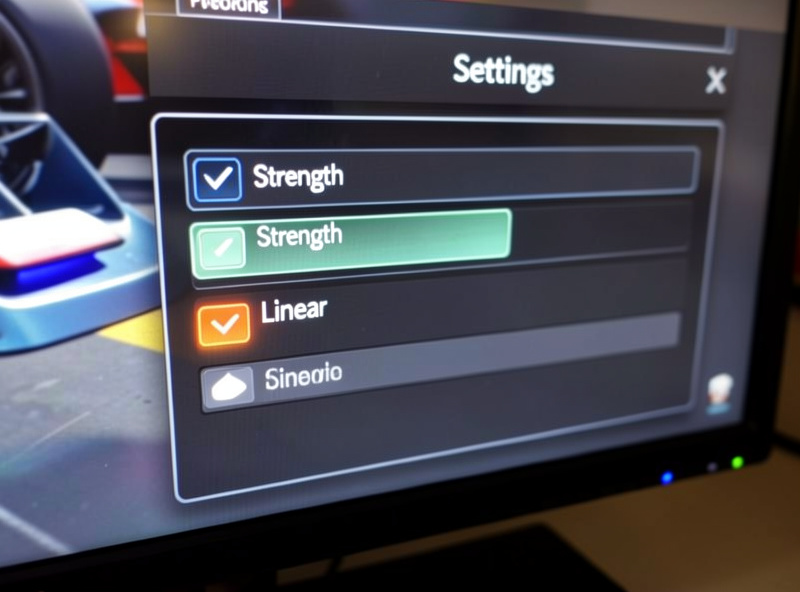 iRacing force feedback settings panel showing strength, linear mode and damping options