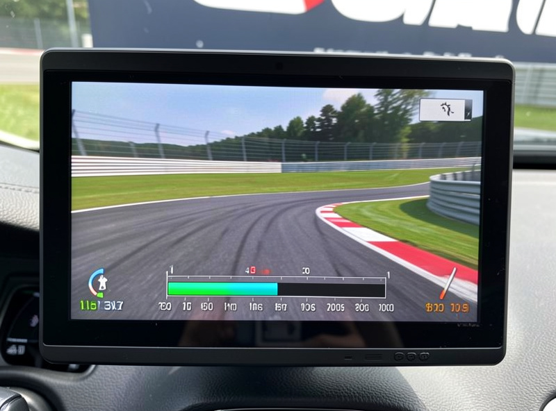 On-screen iRacing force feedback meter showing wheel force level during a corner
