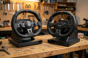 Moza R9 and R12 direct-drive wheelbases side by side