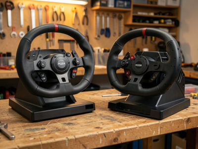 Moza R9 and R12 direct-drive wheelbases side by side