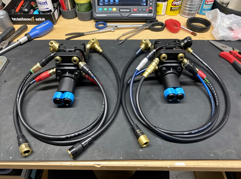 Moza R9 and R12 direct-drive wheelbases side by side on a sim racing workbench