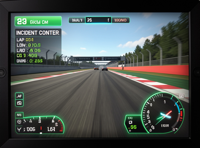A sim racing screen showing an incident counter ticking up during a race with the x value displayed