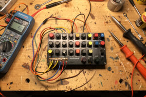 Wiring a sim racing button box with a common ground bus, multimeter and soldering iron