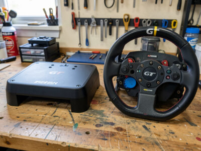 Formula and GT sim racing rims side by side showing the shape difference