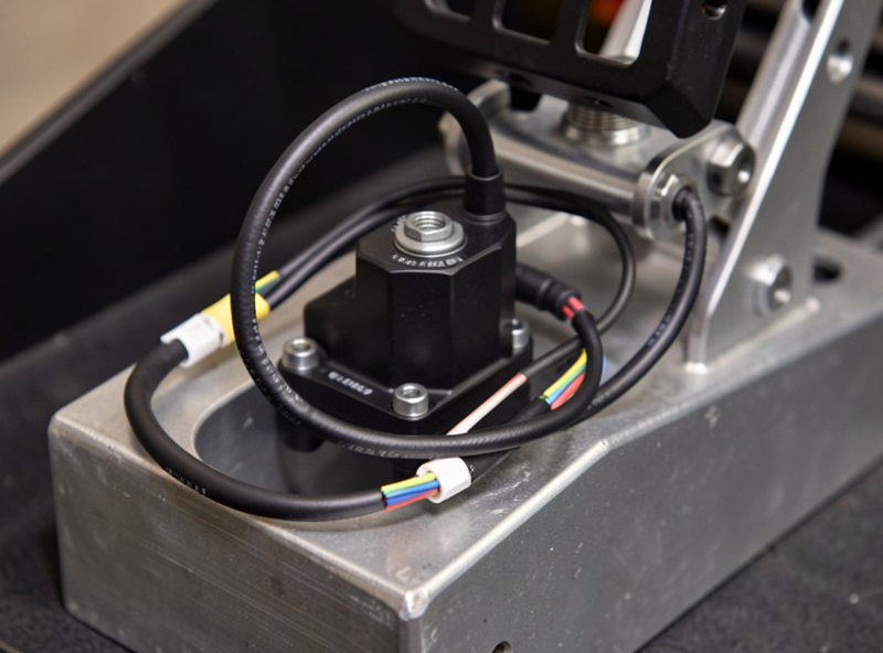 Load cell sensor and wiring harness on a sim racing brake pedal with neatly routed cables
