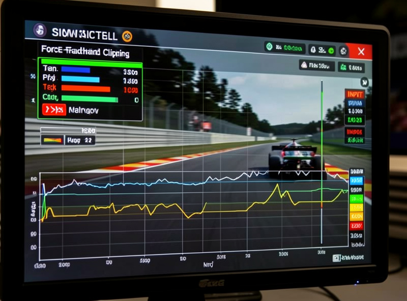 Telemetry overlay showing a force feedback clipping meter during a sim racing session