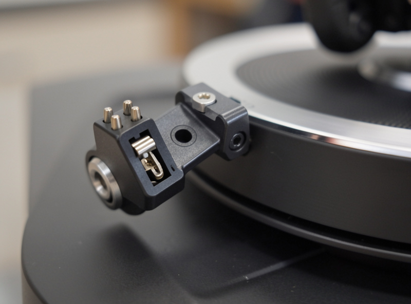 Quick-release mechanism detached showing mechanical registration and contact pins before a rim is attached