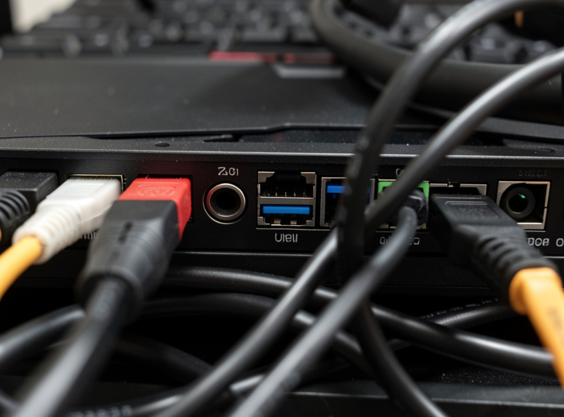 Rear USB ports of a gaming PC with several cables crowding shared controllers