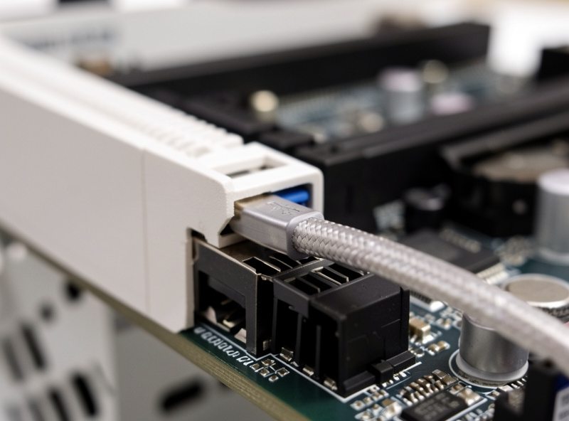 Single braided USB cable seated in an isolated motherboard port